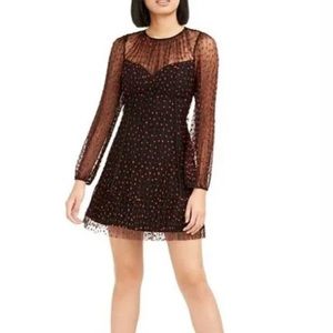 Anthropologie Foxiedox Size L Lilia Heart Print Mesh Overlay Illusion Dress NWT